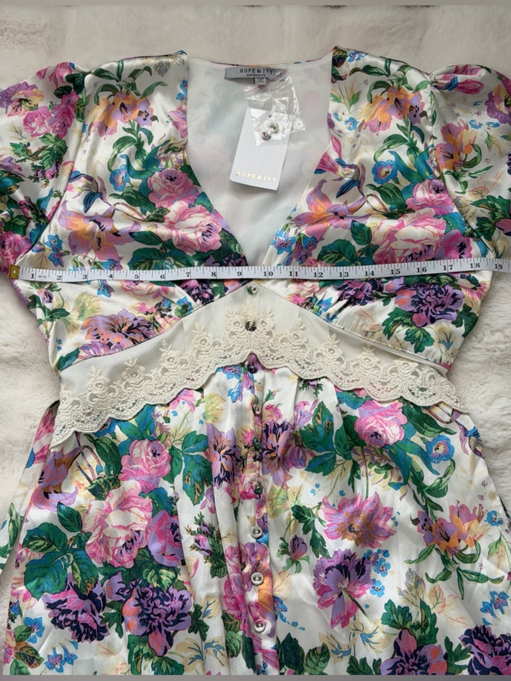 HOPE & IVY Maternity Floral Maxi Dress with Lace Waist - Wadding Guest Romantic - Picture 15 of 16